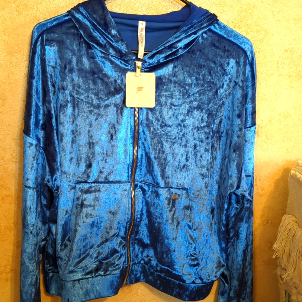 Fabletics NWT L Blue Crushed Velour Hoodie